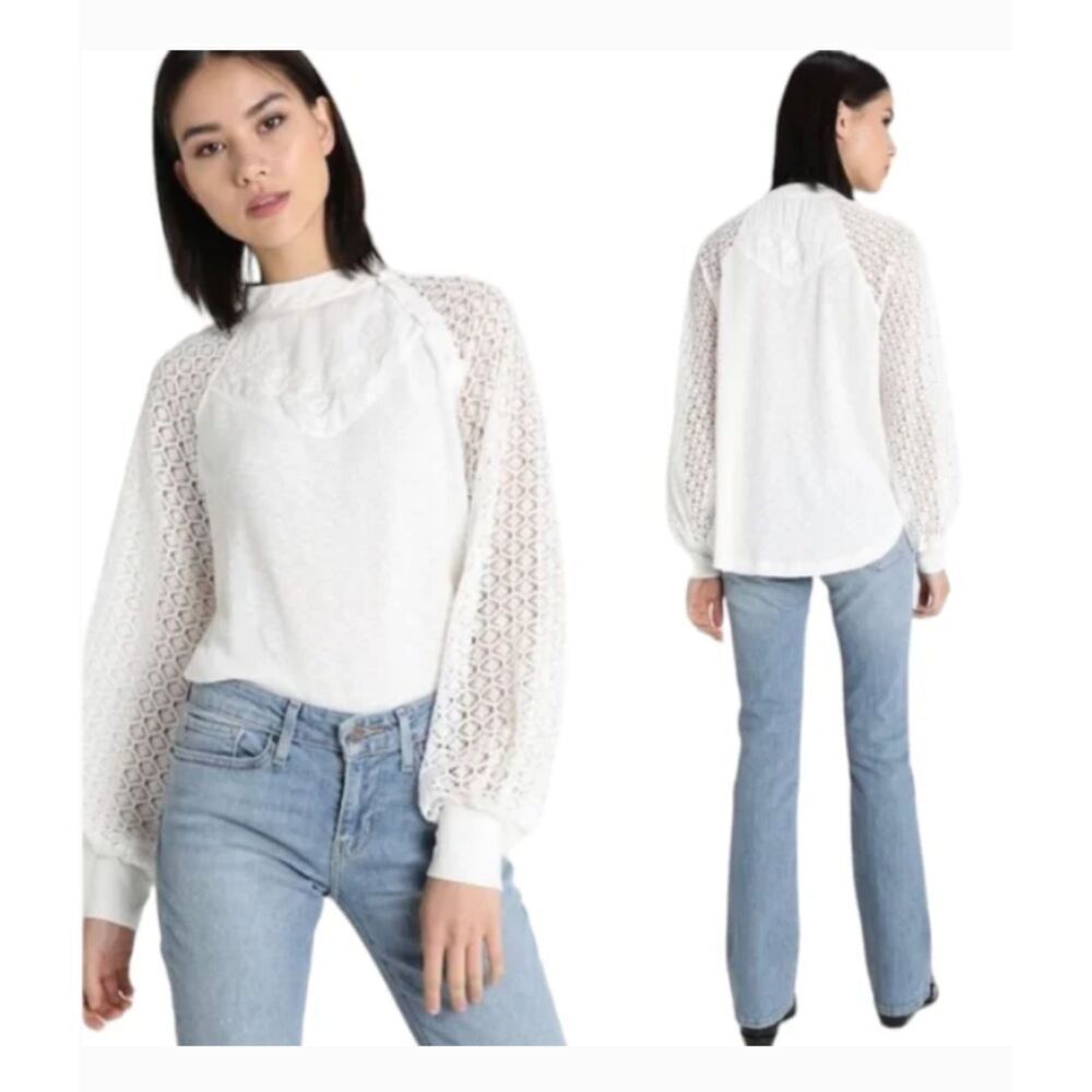 FREE PEOPLE | LARGE SWEETEST THING BOHO CHIC LANTERN LONG SLEEVE BLOUSE | WHITE